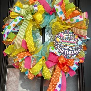Happy Birthday Colorful Ribbon Wreath - Multicolor